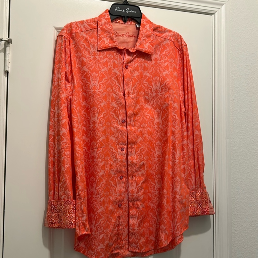 ROBERT GRAHAM Coral Floral Long Sleeve Shirt Size L